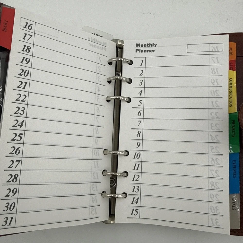 Vtg Diary Planner Binder Notebook, Reusable Leather Journal Weekly Monthly NOS